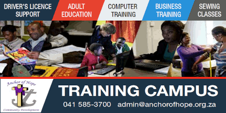 Anchor of Hope Community Development
- Driver's Licence Support
- Adult Education
- Computer Training
- Business Training
- Sewing Classes
Training Campus
041 585-3700